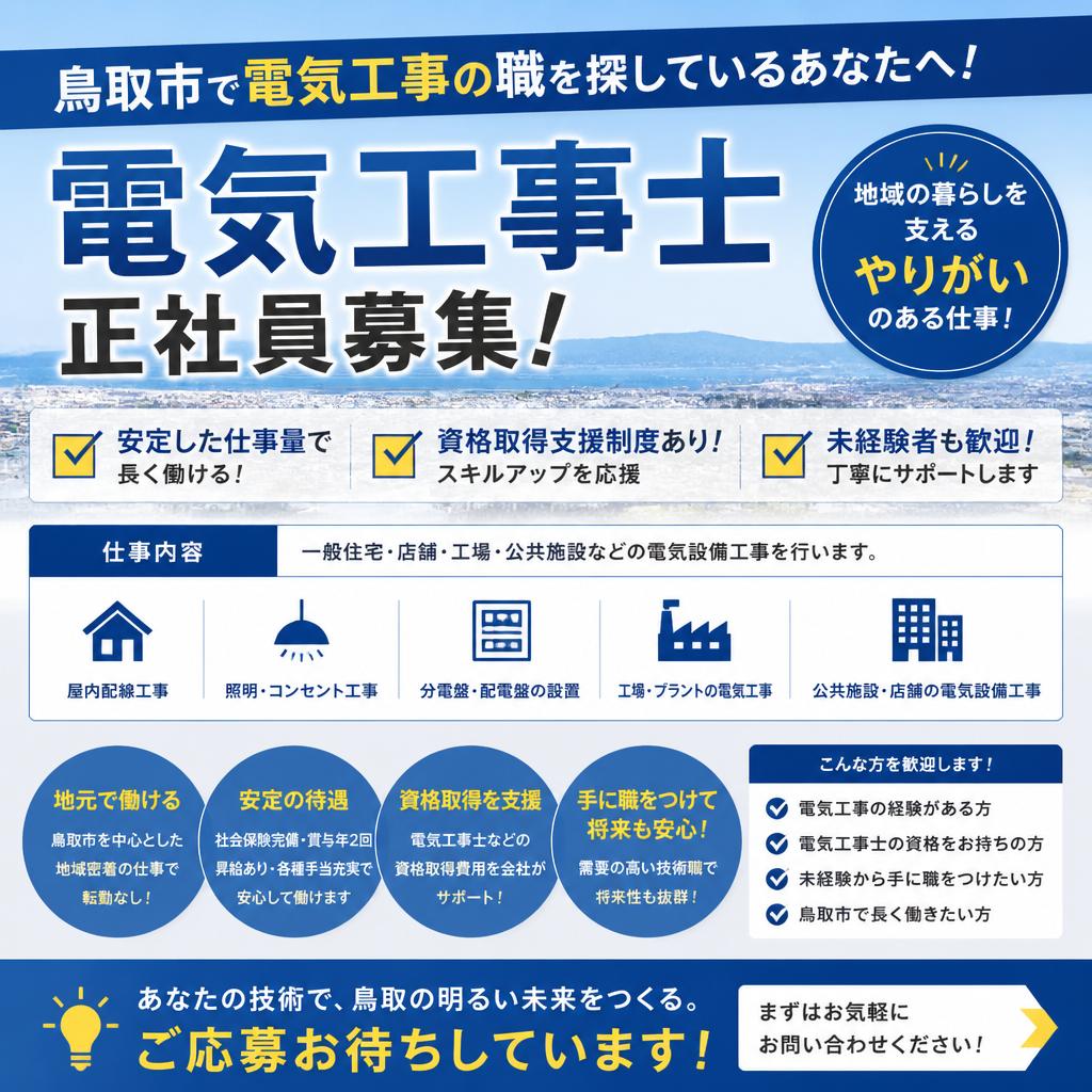 鳥取市で電気工事の職を探しているあなたへ！